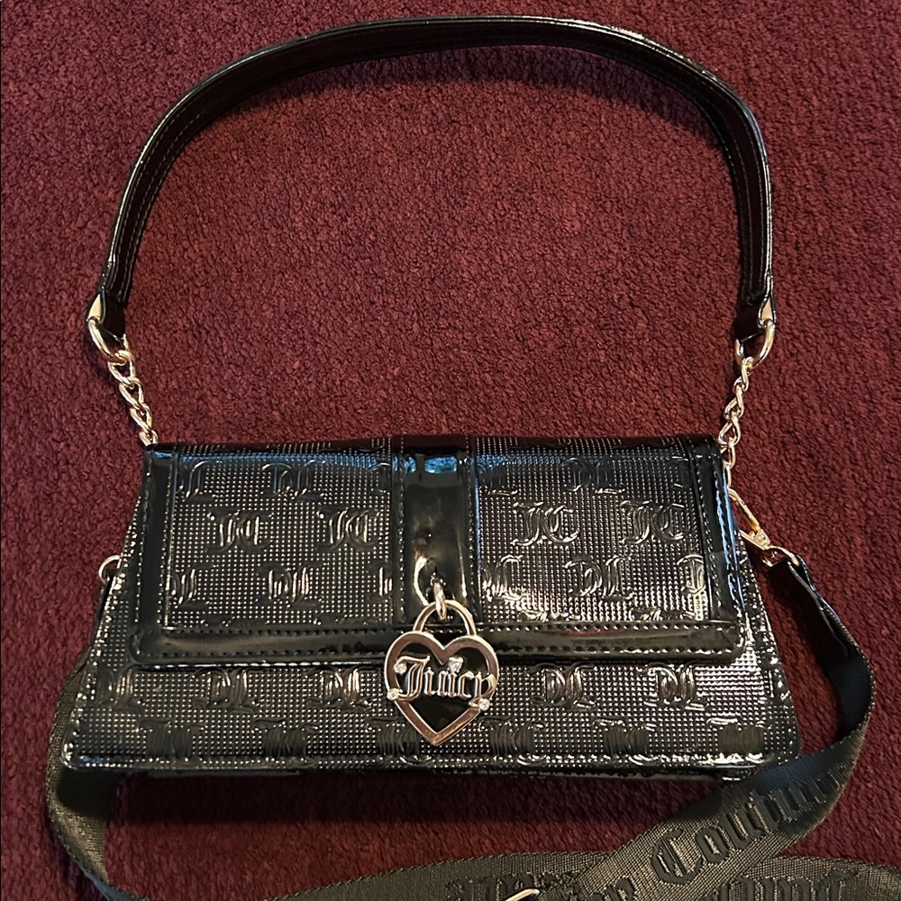 Juicy Couture Black and Gold Shoulder Bag with Heart Charm